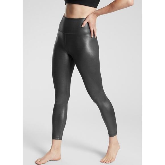 Athleta Dark Gray Faux Leather Leggings Size S High Rise Pull-On Pants - Picture 1 of 10